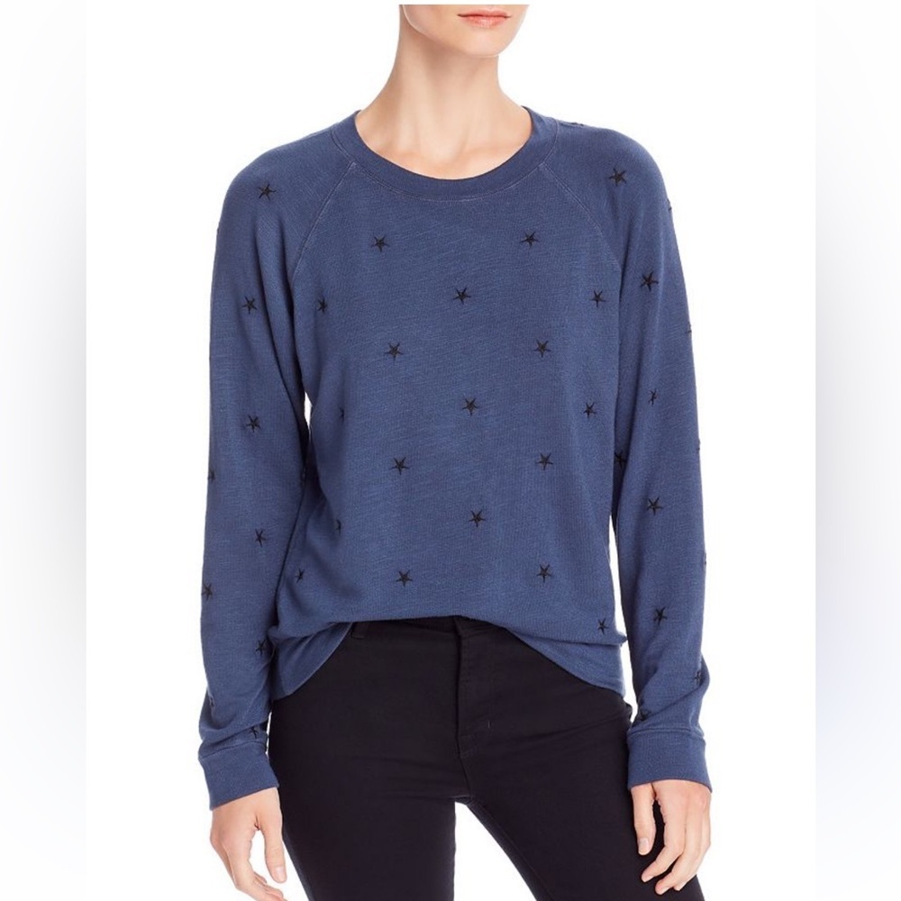 Monrow Vintage Star Embroidered Raglan Sweatshirt in Steel size Small